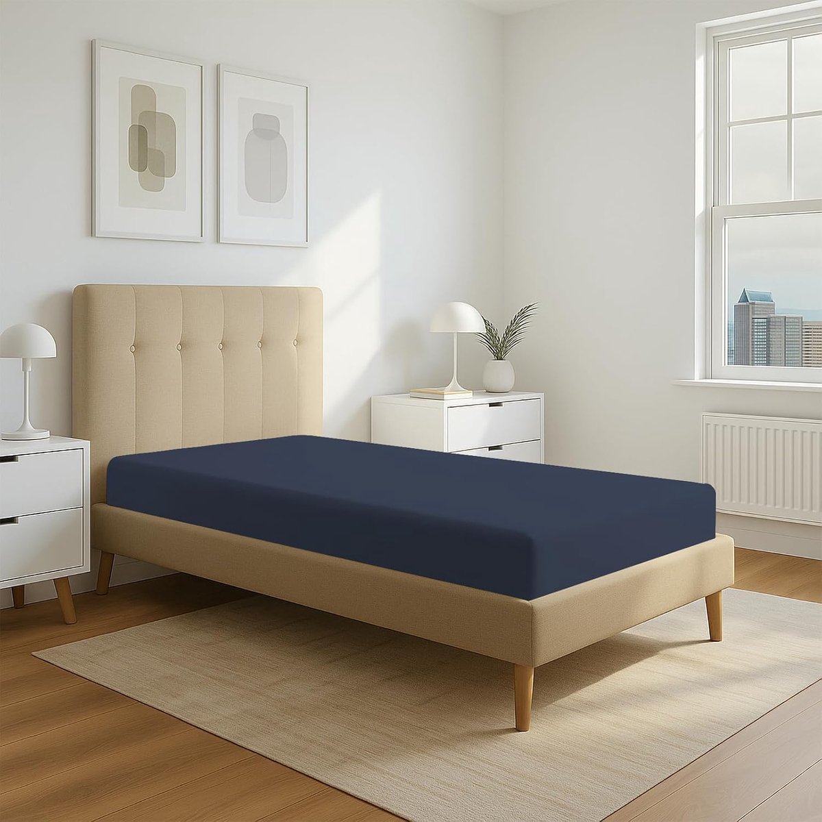100% katoen Hoeslaken 90X200 blauw 400 draaddichtheid 100% Katoen | 400 draaddichtheid, langdradig katoen, zacht satijnweefsel; past op matrassen tot 40 cm dik
