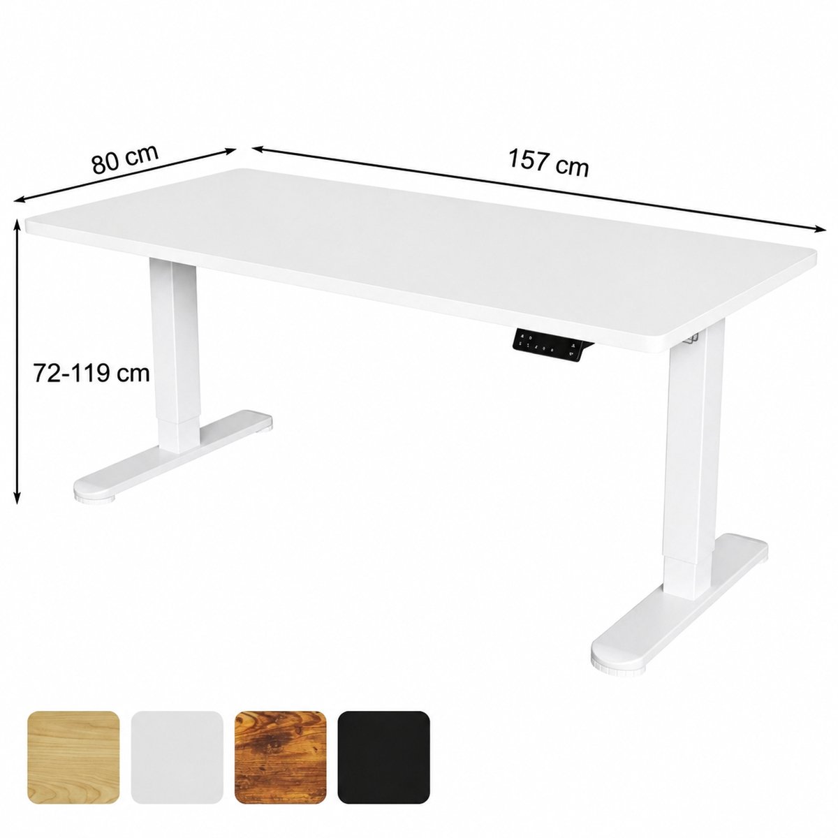 Devoko Elektrisch Zit-sta Bureau 157 x 80 cm - 25 mm FSC Werkblad - Dubbele Motor, 130 kg en 4 Geheugenstanden - Wit/Wit