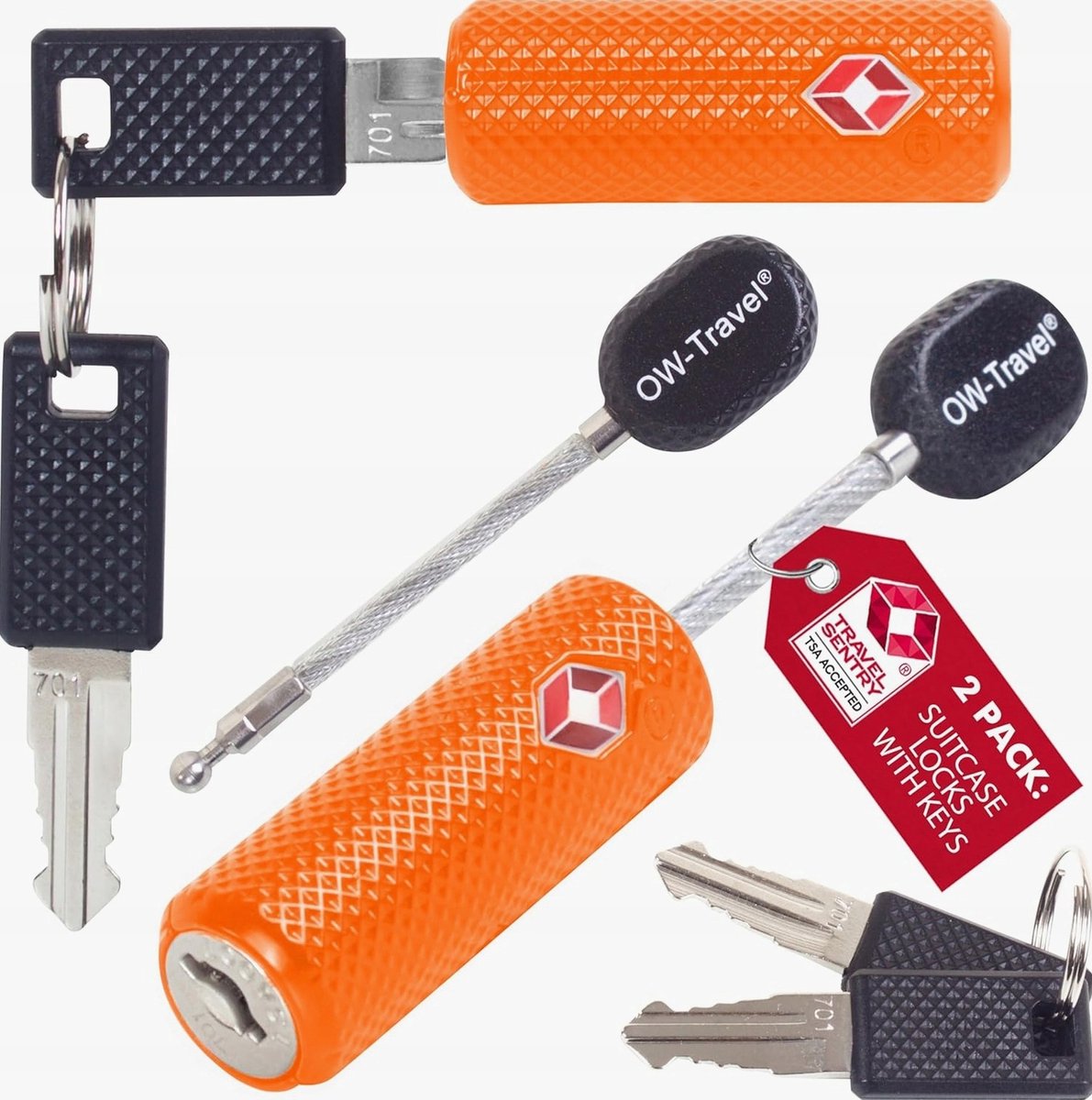 2x Kettingslot Bagage Hangslot Sleutel Oranje Zinklegering