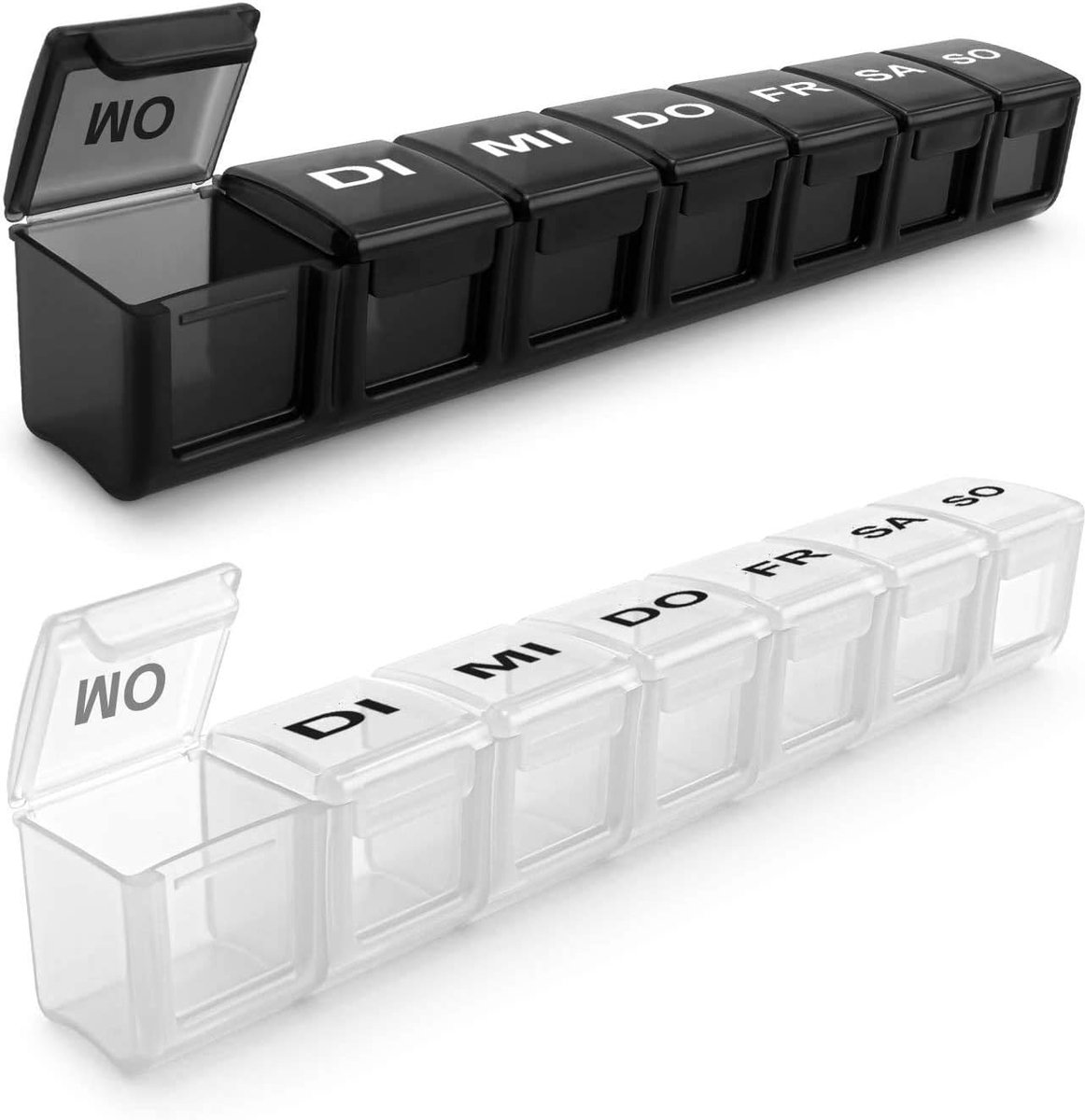Medicijnorganisatie - Tablettenbox 7 Dagen - 2 Stuks - Grote Capaciteit BPA-vrij PP - Reizen en Dagelijks Gebruik - Zwart en Wit