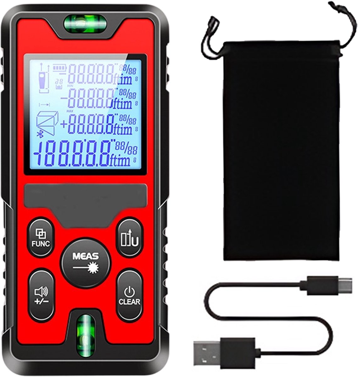 Fokelyi Laserafstandmeter 120M - Type-C Oplaadbaar- Digitale Afstandsmeter-Pythagoras- Laser Afstandsmeter voor Binnen & Buiten-Oppervlakte & Volume-Waterpas-Inclusief Draagtas