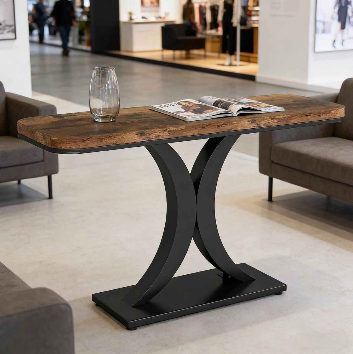 MODFU - Sidetable - Industrieel - Rechthoek - Hout - Zwart - Rustiek Bruin