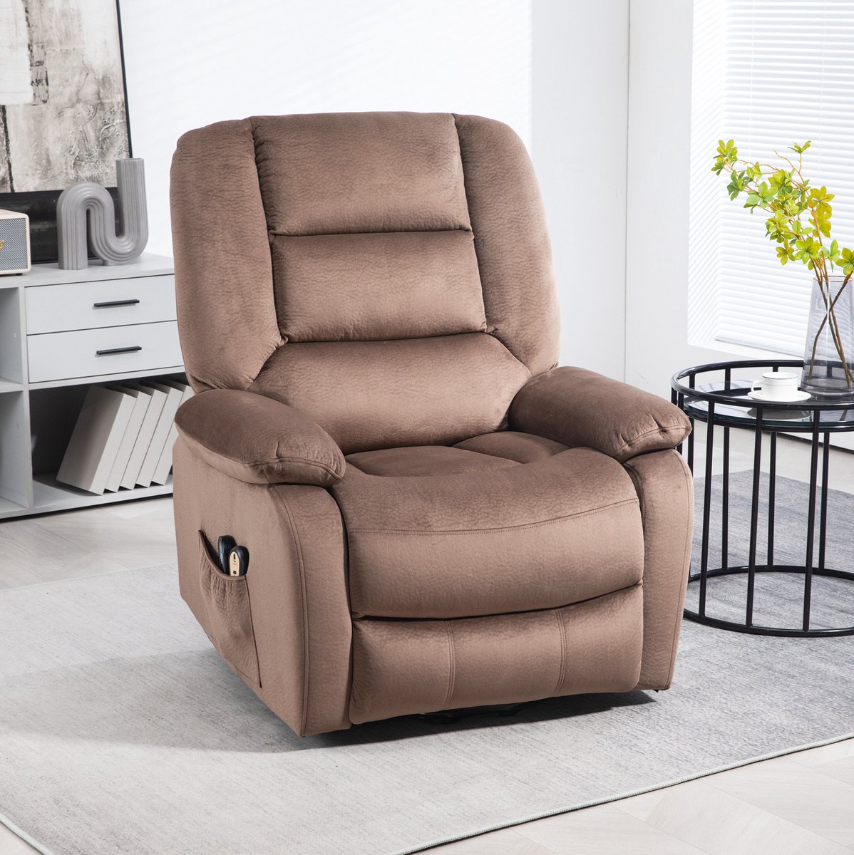 MODFU - Elektrische Relaxfauteuil - Opsta-Hulp - Massagefunctie - Warmtefunctie - Bruin