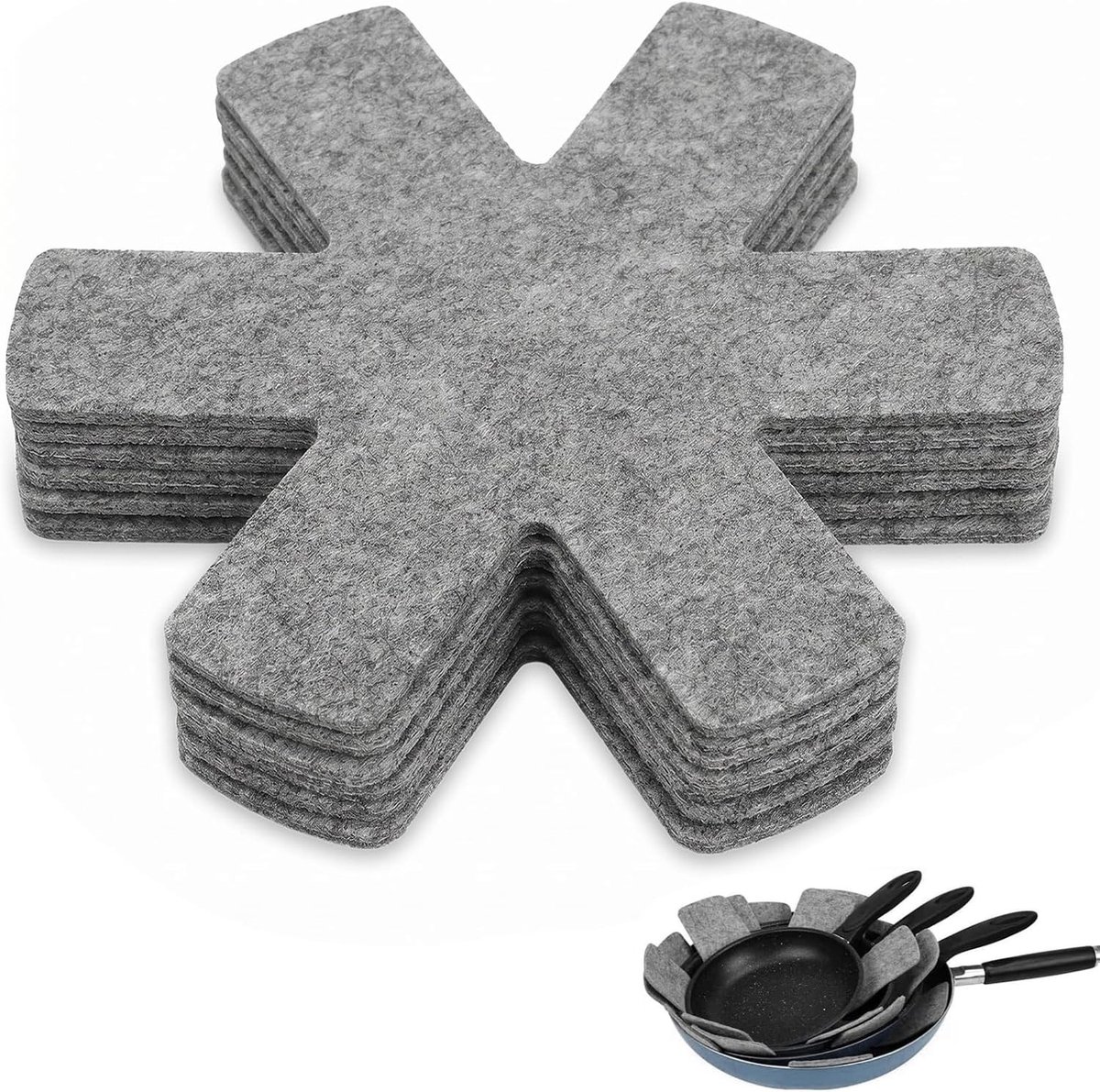 Set van 6 Vilt Beschermers voor Pannen en Potten, 26 cm, Kr scratchbestendig en Antislip, Ideaal voor Organisatie in de Keuken, Geschikt voor Keramiek, Staal en Gietijzeren Pannen