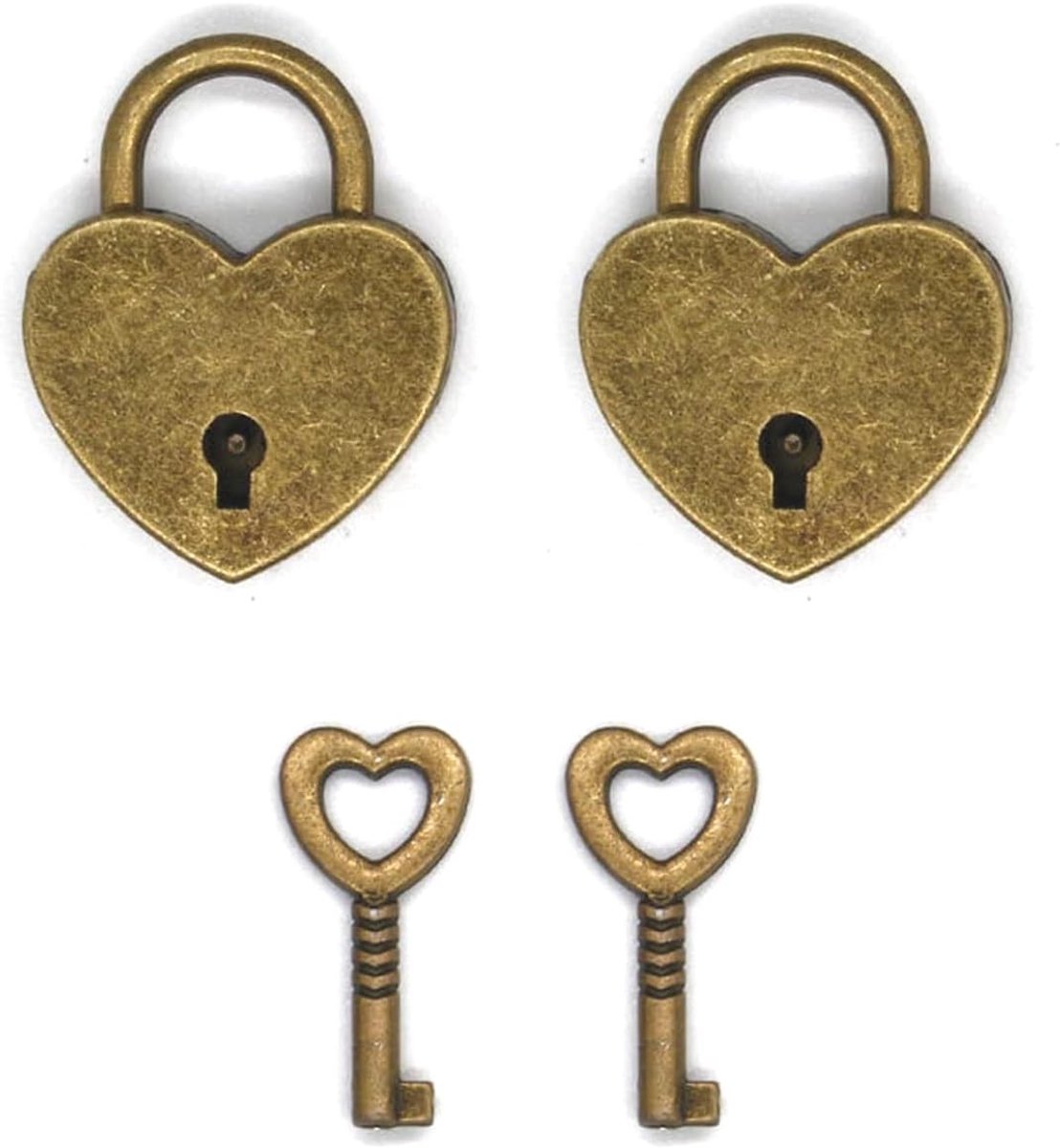 Vintage Decoratieve Hangslot Set met Hart Sleutel voor Kleine Dozen en Klassieke Boeken - 3.8 x 3 x 0.8 cm, Bronzen Afwerking, Unieke Accessoire voor Verzamelaars
