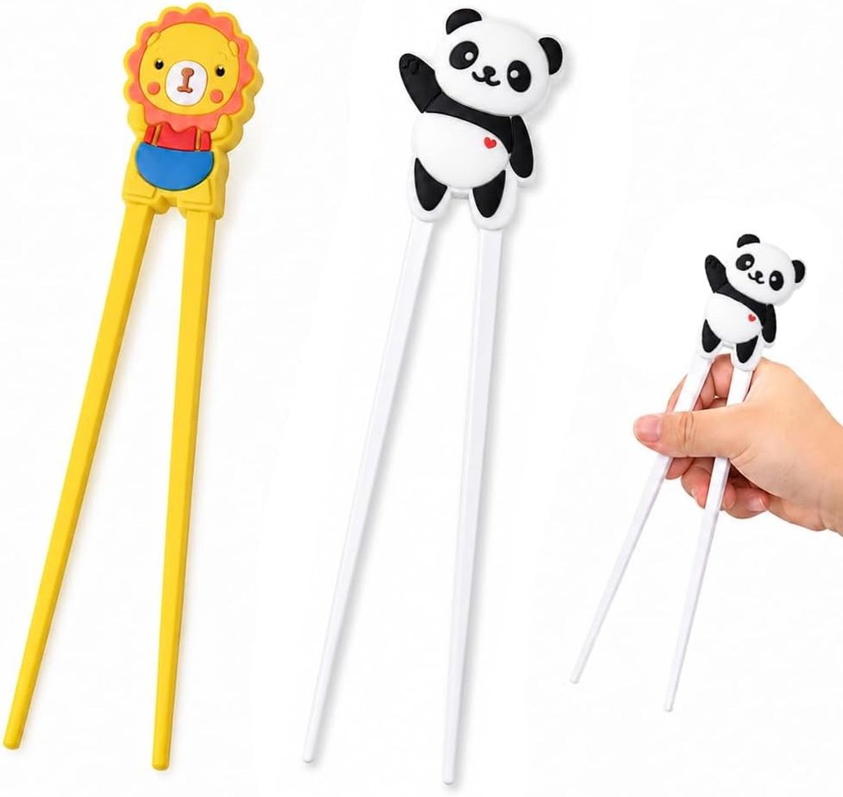 Chopsticks Set met Houder, 2 Paar Houten Eetstokjes met Panda en Leeuw Ontwerp, Ideaal voor Beginners en Feestjes