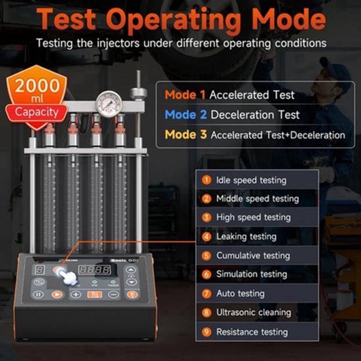 Brandstofinjector Reiniger En Tester – Injector Cleaner – Injector Tester – Ultrasone Reiniging – In-Veertuigreiniging – Meerdere Testfuncties – Voor 4-Cilinders