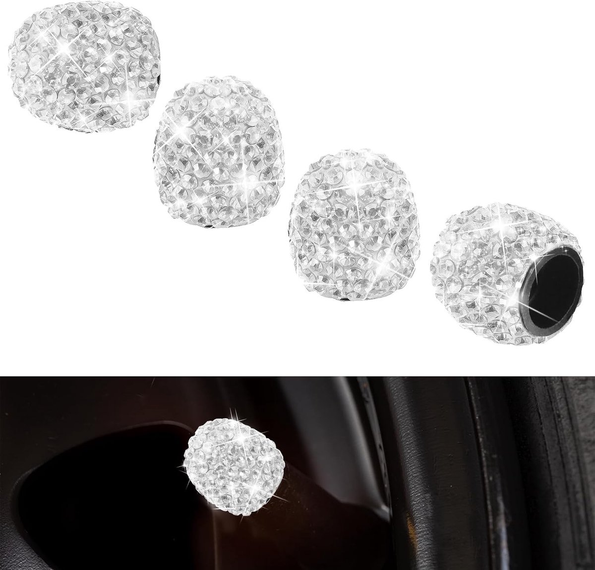 Set van 4 Sprankelende Ventieldoppen voor Auto Banden met Kristallen Strass - Bescherming en Stijl voor Bandenventielen