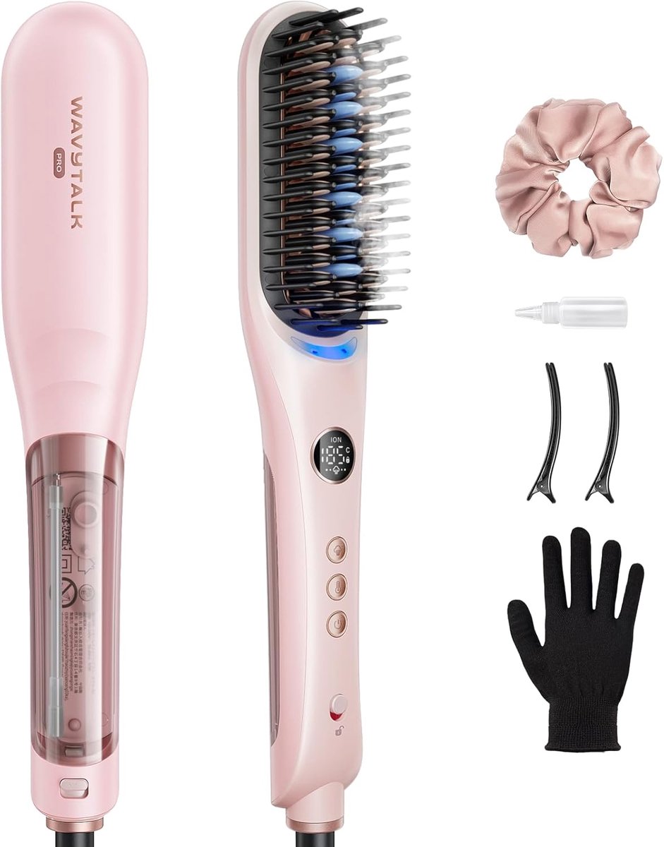 Wavytalk Steambrush Pro - 4-in-1 Stoom Stijlborstel - Stijltang & Borstel - Hydro-Infusion Stoomtechnologie - Ionische Anti-Pluis Technologie - 5 Warmtestanden - 2 Stoomstanden - 150-220°C