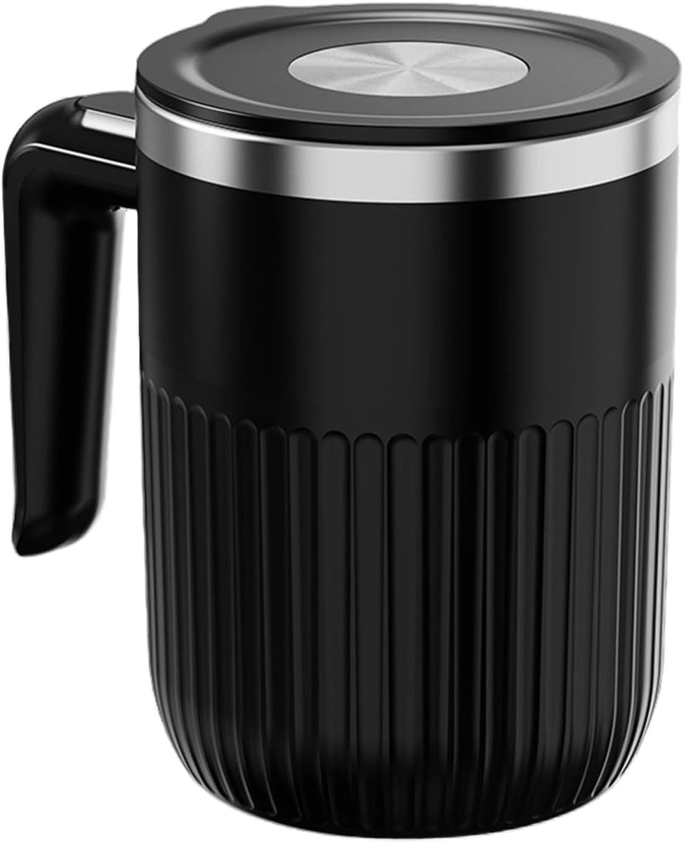 Zelfroerende koffiemok met USB-oplading – Roestvrijstalen binnenvoering – Ergonomisch handvat – Geschikt voor thuis, kantoor en onderweg - Zwart