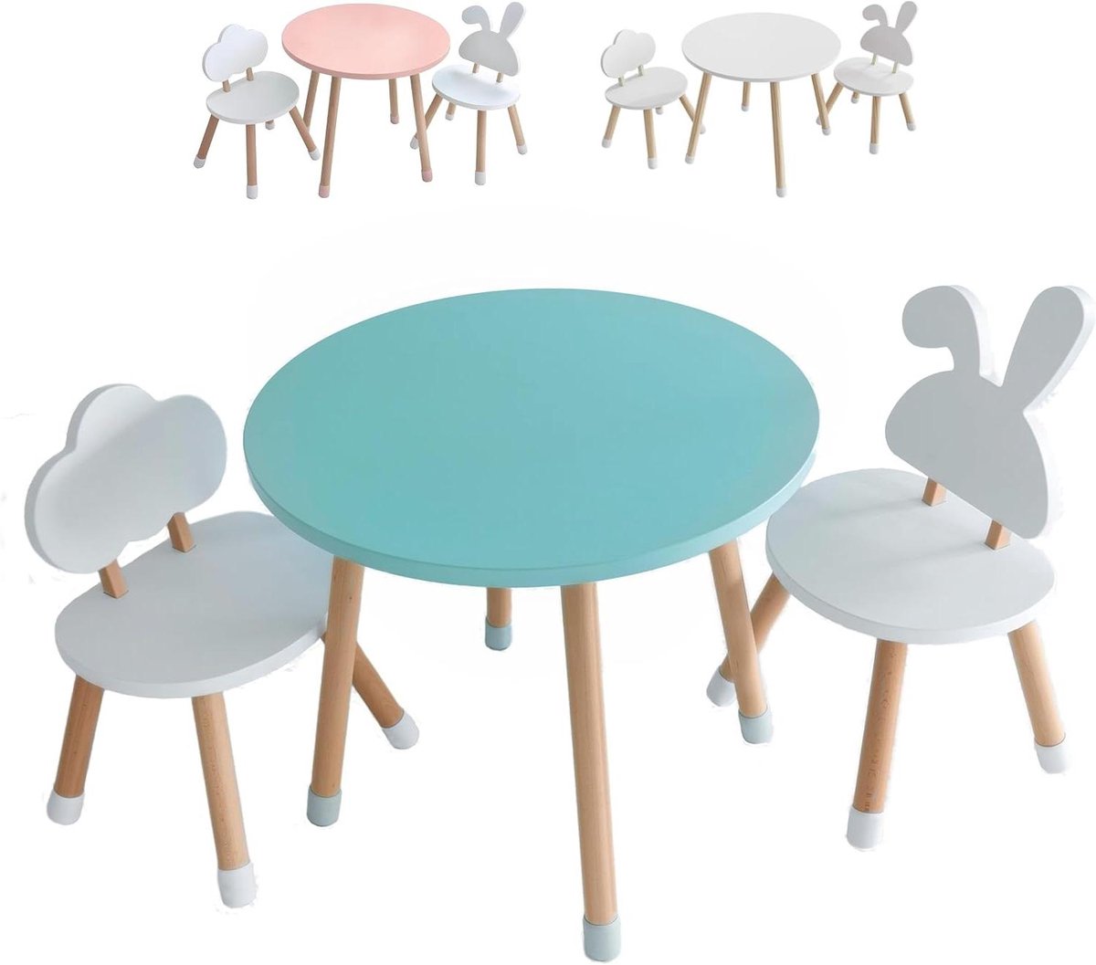 Kinderbureau met stoel - Kindertafel set - Creatief spelen - Afgeronde randen - 60 x 60 x 50 cm - Muntgroen