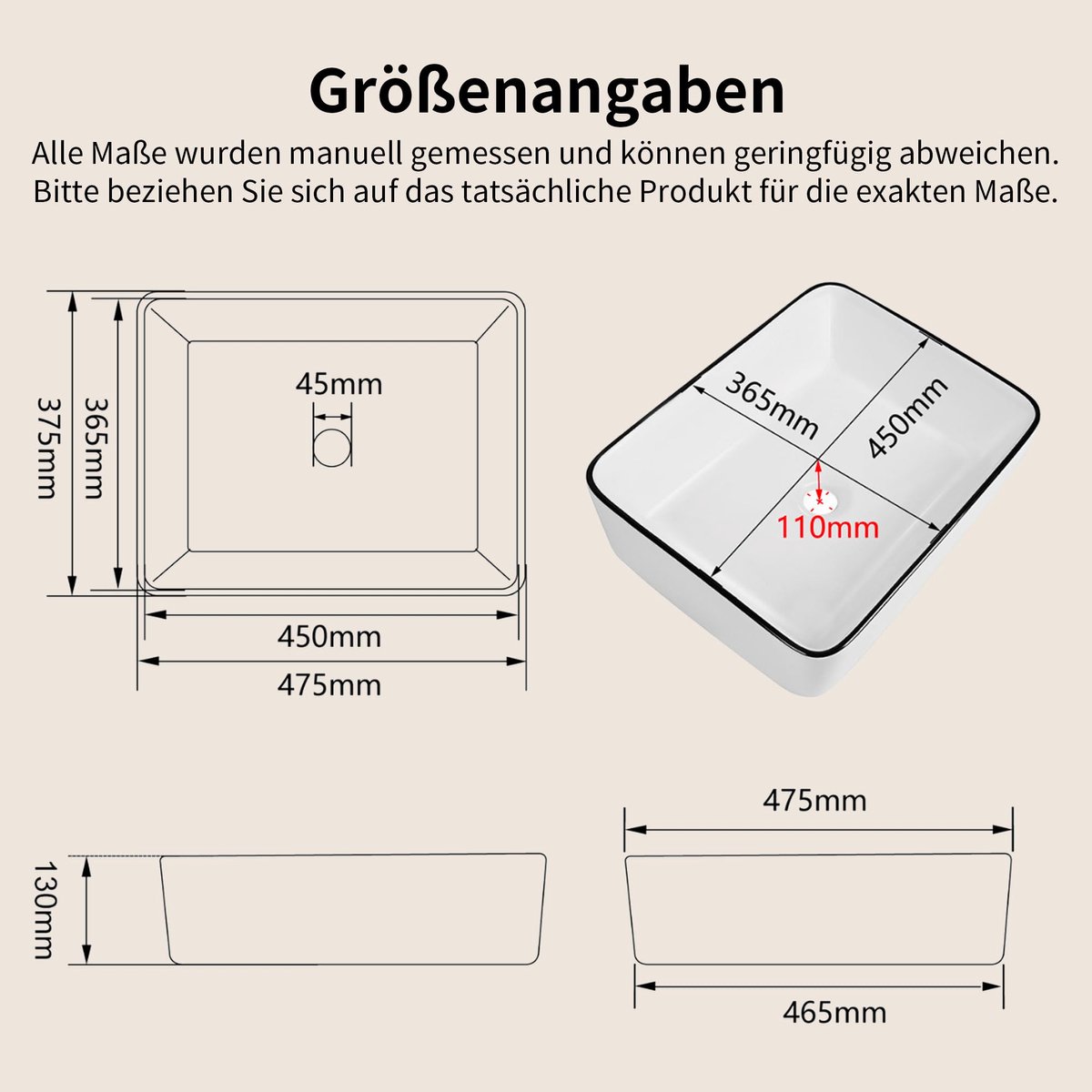 DeerValley 19 "x 15" Badkamer Gootsteen, Vessel Rechthoekige Sinks, Witte Body, Zwarte Trim, Porselein Keramische - ShopVlot