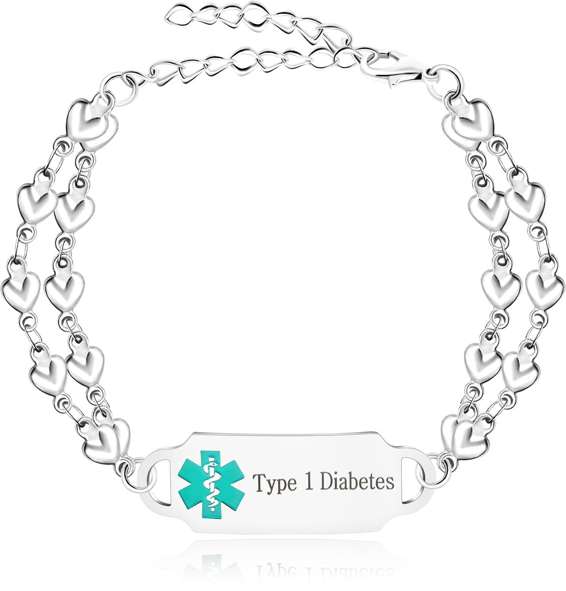 Oneress Witte Type 1 Armband, Nood-ID-tag, Bloedverdunner Alarm, Gegraveerde SOS-armbanden, Hartontwerp, Aanpasbare - ShopVlot