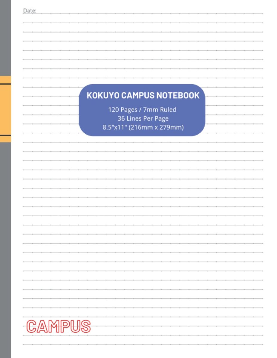 Kokuyo Campus Notebook, Pre-dotted, 7mm Ruled, 60 Sheets (120 Pages) - ShopVlot