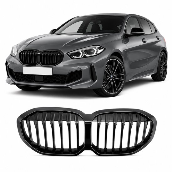 Glanszwarte grille met verticale spijlen, passend op BMW 1 Serie F40 F41.
