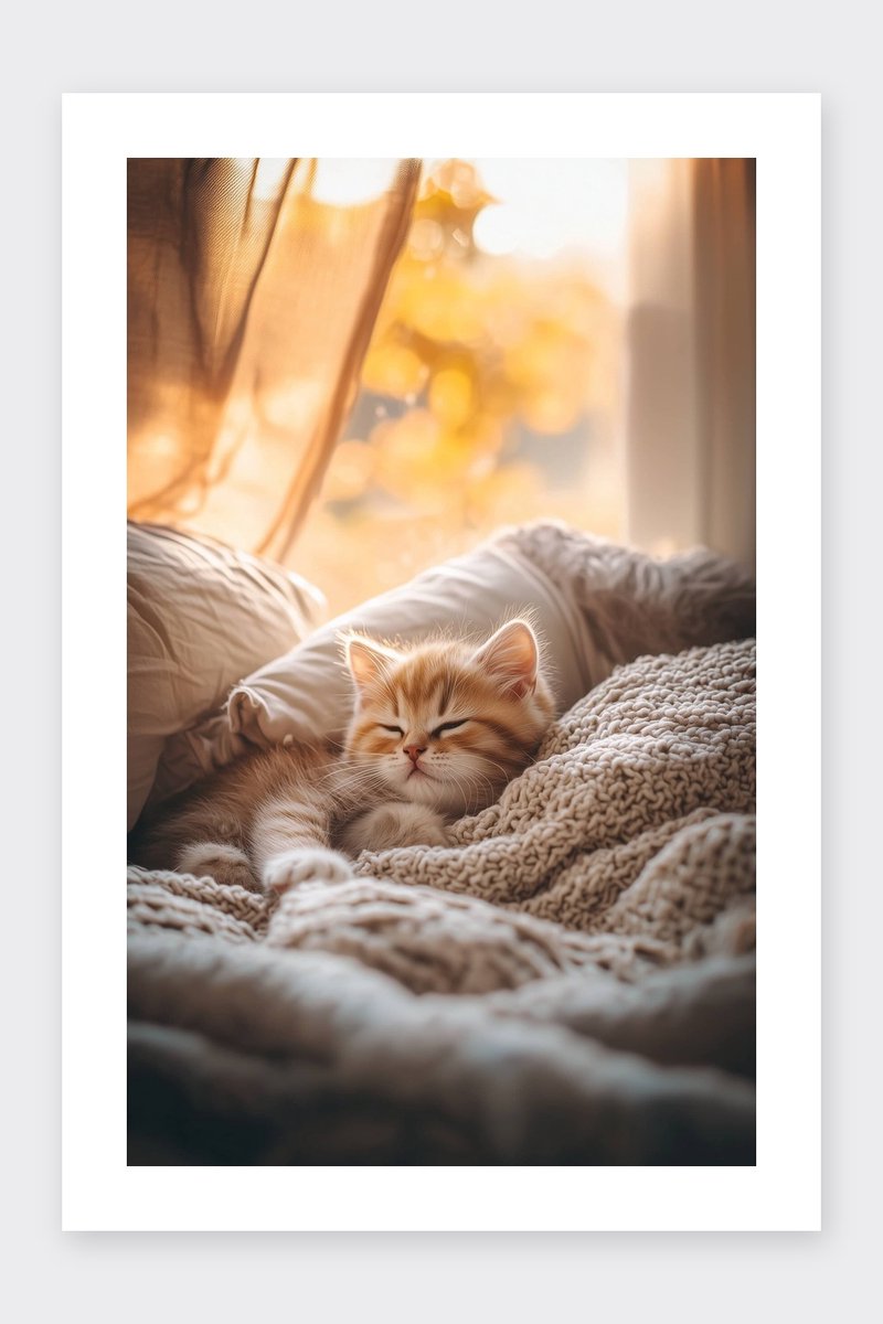 Kat Poster - Schattig - Huisdier - Dieren - Kinderkamer - Kinder - Ontspannend - posters - formaat 30x40cm - Wanddecoratie - BXS5058KMD - Met kader - passe-partouts stijl