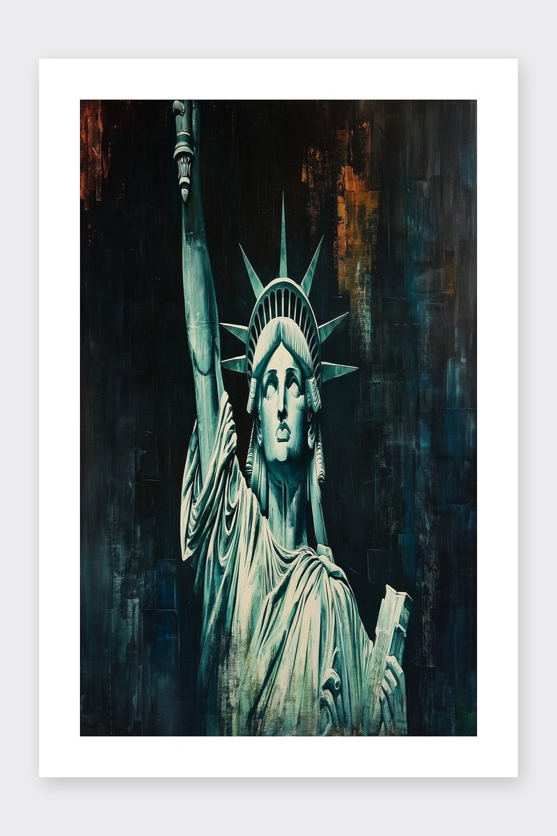 Vrijheidsbeeld Poster - Gebouwen Posters - New York - Passe-Partouts Effect - Wanddecoratie Woonkamer - 180 gram papier - BL6320BY - Formaat 70 x 100cm