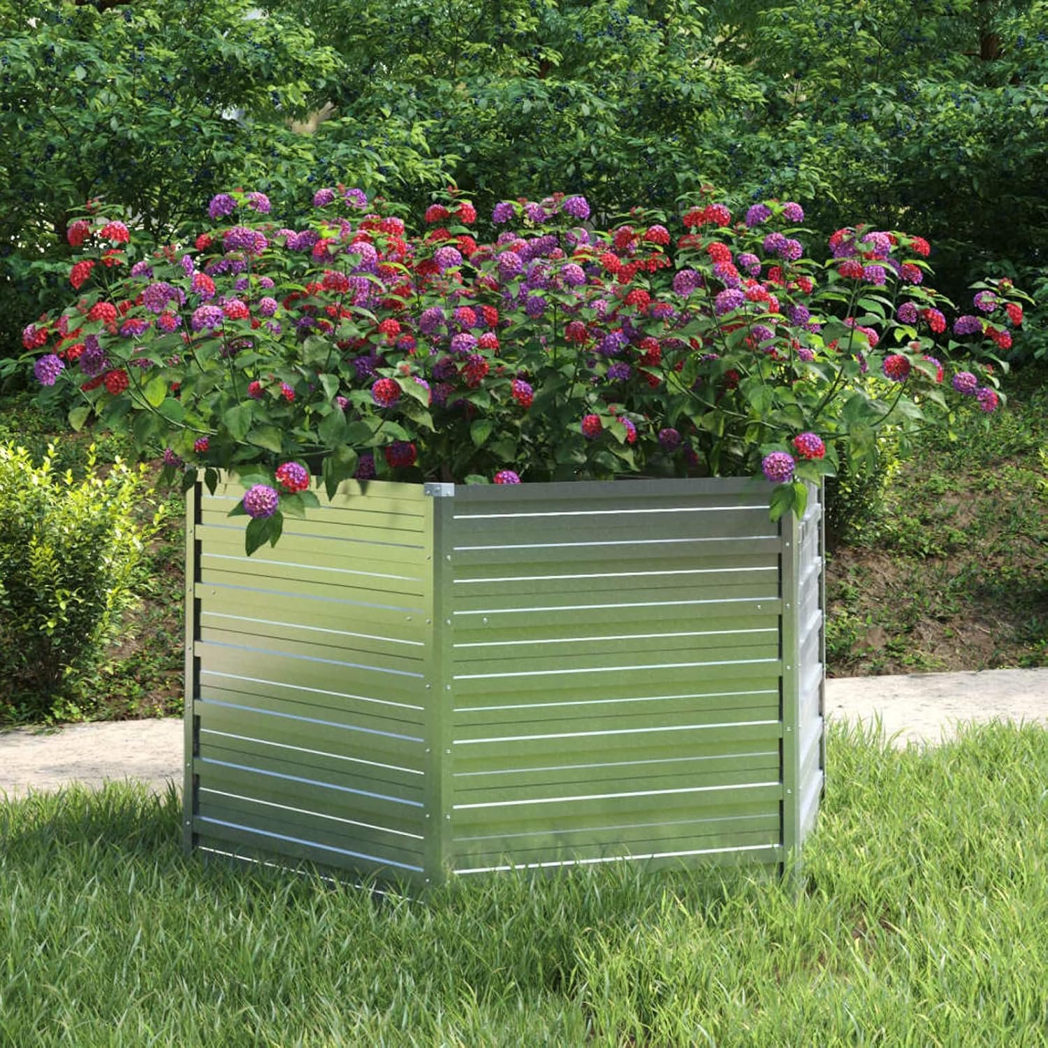 Tuin Verhoogd Bed Voor Tuin, Verhoogde Plantenbakken Voor Tuin, Tuinbed 129x77 cm Gegalvaniseerd Staal Zilver