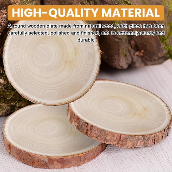 2 stuks houten schijven, 2 cm dik, 26-30 cm, boomschijven 30 cm, decoratie met schors, boomschijven zonder gat, diameter rond, van paulownia-hout, voor kerstdecoratie, bruiloft en doe-het-zelf — afbeelding 3