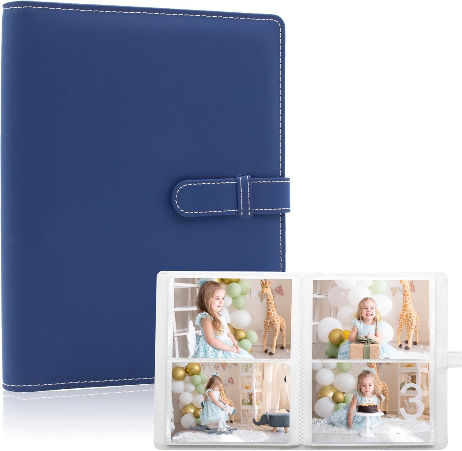 6x4 fotoalbum, 152 vakken, veganistisch leer, geheugenalbum, geschikt voor familie, bruiloft, jongens, meisjes en baby's opslag (donkerblauw)