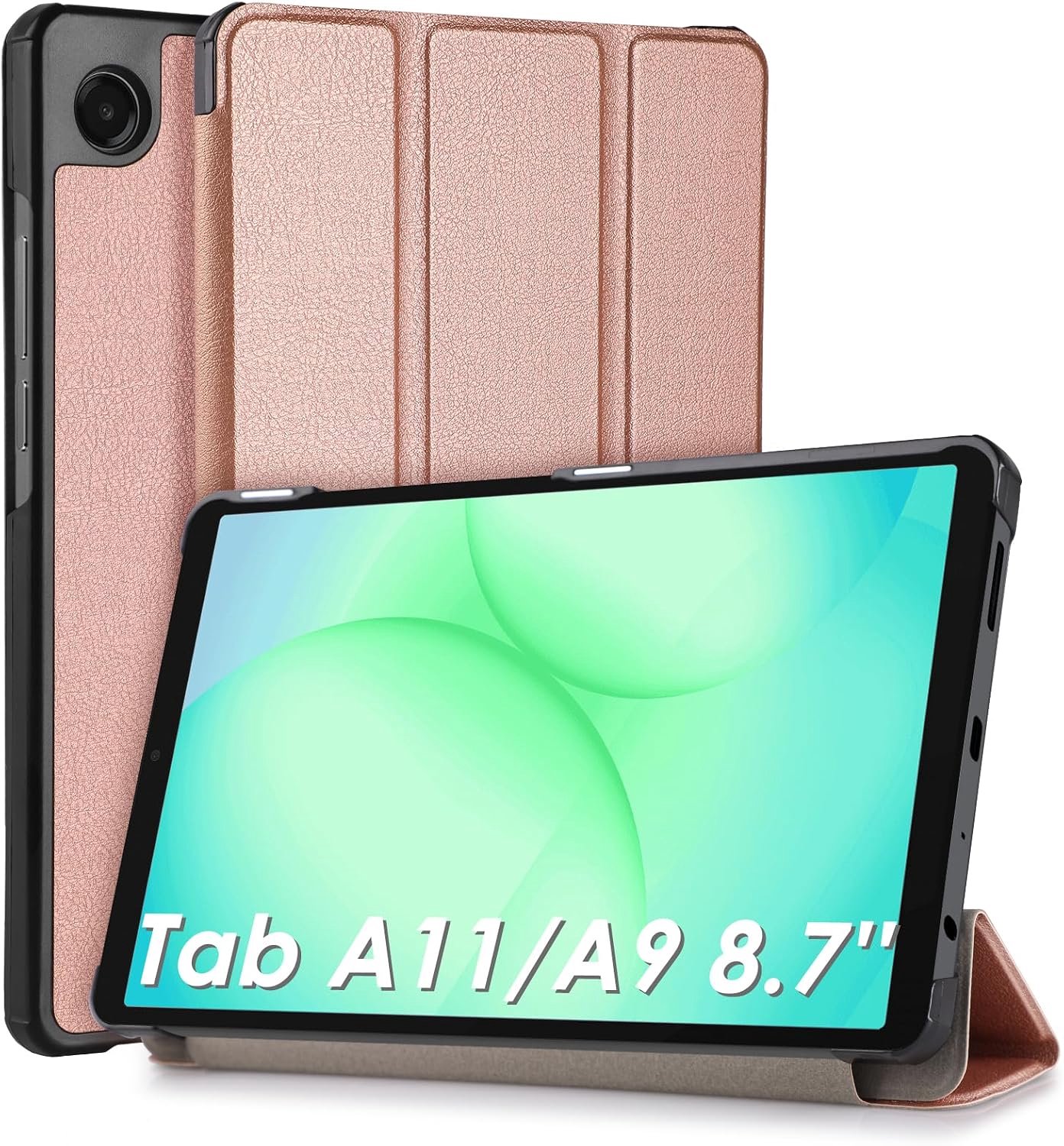 Hoesje compatibel met Samsung Galaxy Tab A11 / A9 8,7 inch (8,7 inch), ultradun, slim lederen hoesje met standaardfunctie, compatibel met Samsung Galaxy Tab A11 / A9 8,7 inch tablet, roségoud