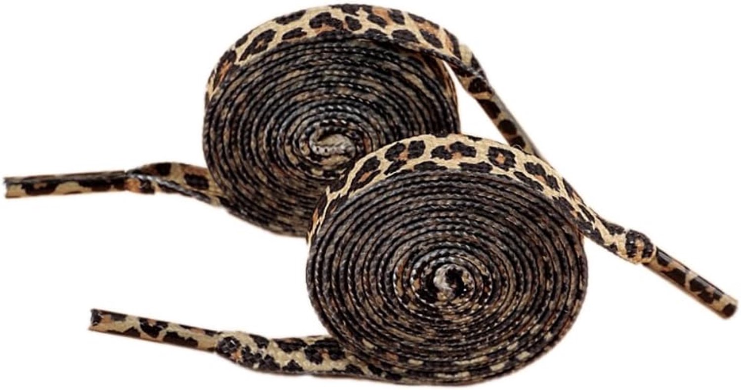 2 paar platte schoenveters met luipaardpatroon, veters, scheurvaste vervangende veters, sneakers, schoenveters voor sportschoenen, loopschoenen, gymschoenen, vrijetijdsschoenen, bruin, 80 cm