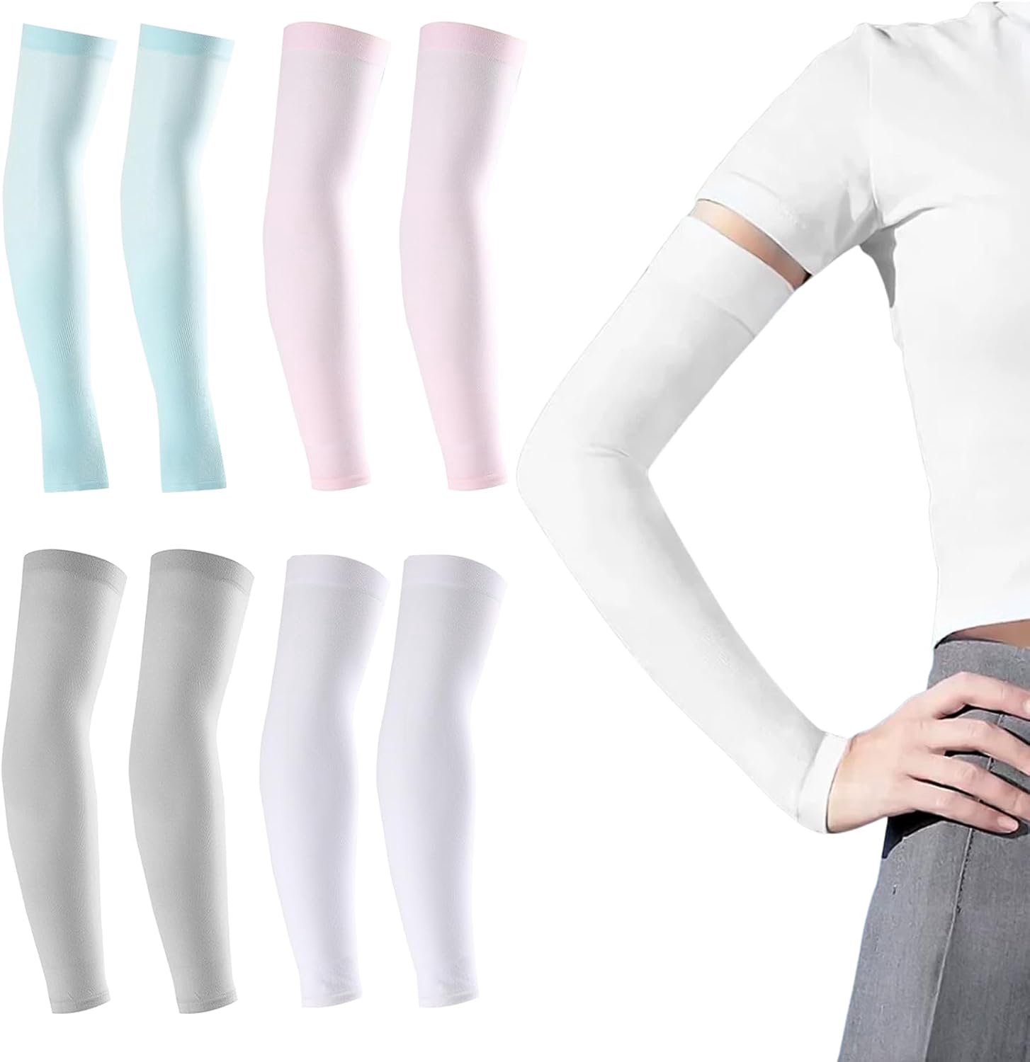 4 paar armmouwen, armwarmers voor mannen en vrouwen, verkoelende armwarmers, ademend en met zonwering, kan tatoeages bedekken, voor basketbal, golf, fietsen, wandelen, volleybal