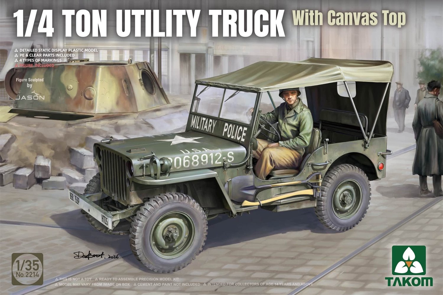 Takom 2214 – 1/35 1/4 Ton Utility Truck met Canvas Dak – Plastic Modelbouw Bouwpakket
