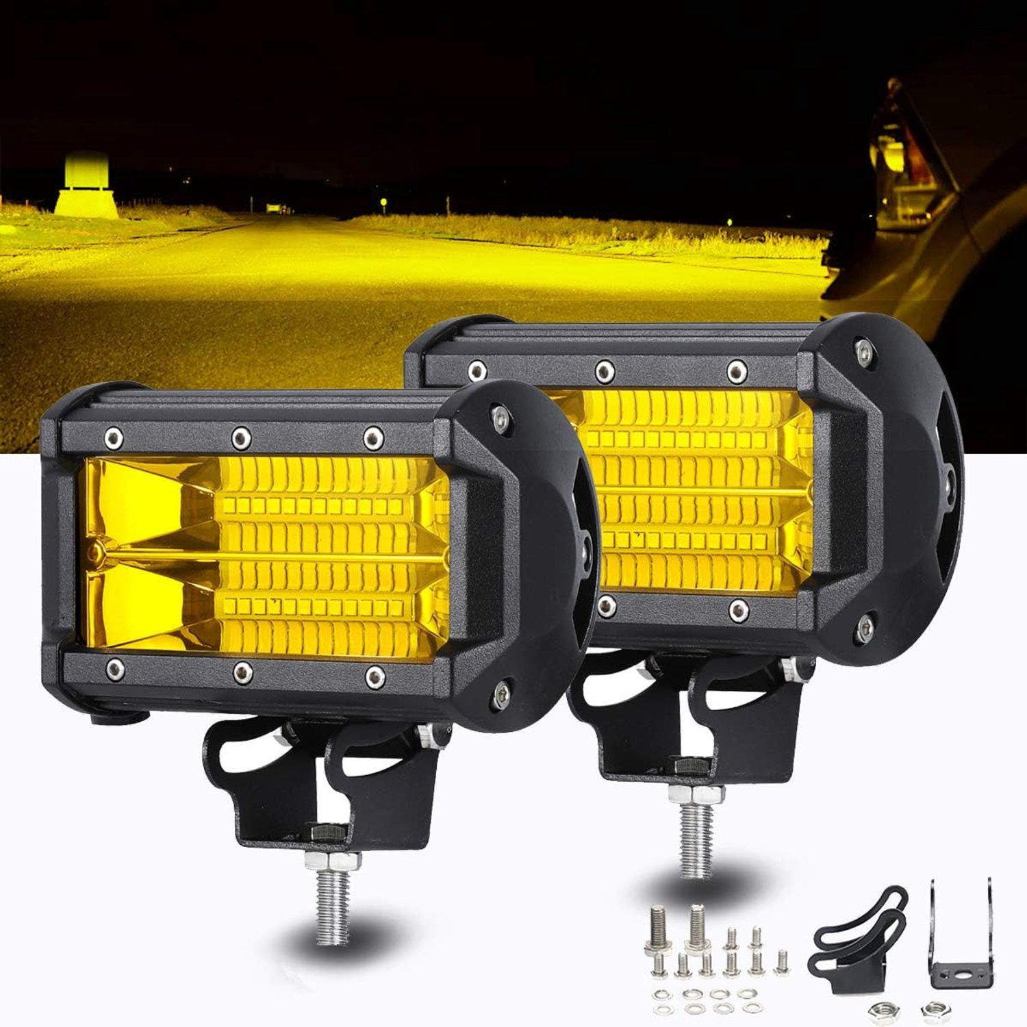 Chelhead Led Licht Bar 2 Stks Waterdicht 12,7 Cm 72 W 24 Led Flood Beam Off Road Pods Geel Rijdend Mist Werk Licht Lampen voor Vrachtwagens Offroad Jeep ATV UTV SUV Boot Marin 4X4
