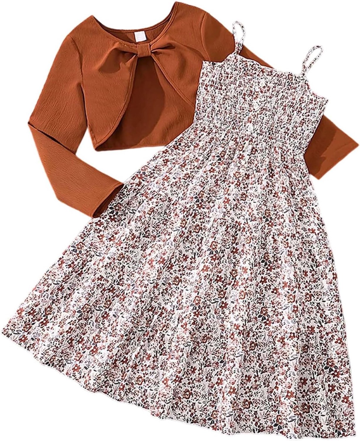 Générique 2-delige set voor meisjes, mouwloze jurk met bloemenprint, cardigan met lange mouwen, casual speelkleding voor babymeisjes, lente en herfst