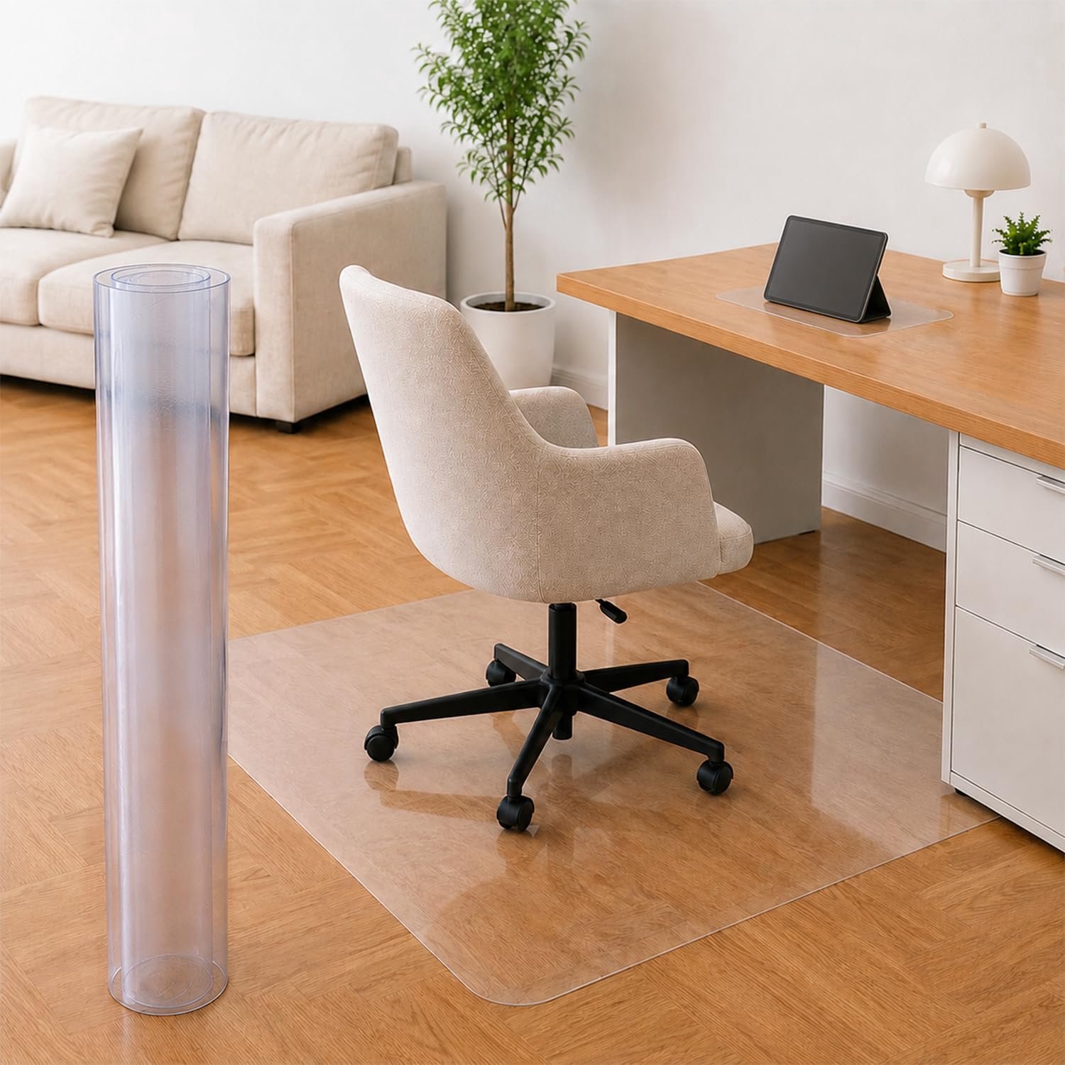 Bureaustoelonderlegger, 90 x 120 cm, transparante vloerbeschermingsmat, bureaustoelonderlegger, 25 x 30 cm + plakstrip, transparant, voor parket en laminaat, antislip, robuust, bescherming tegen