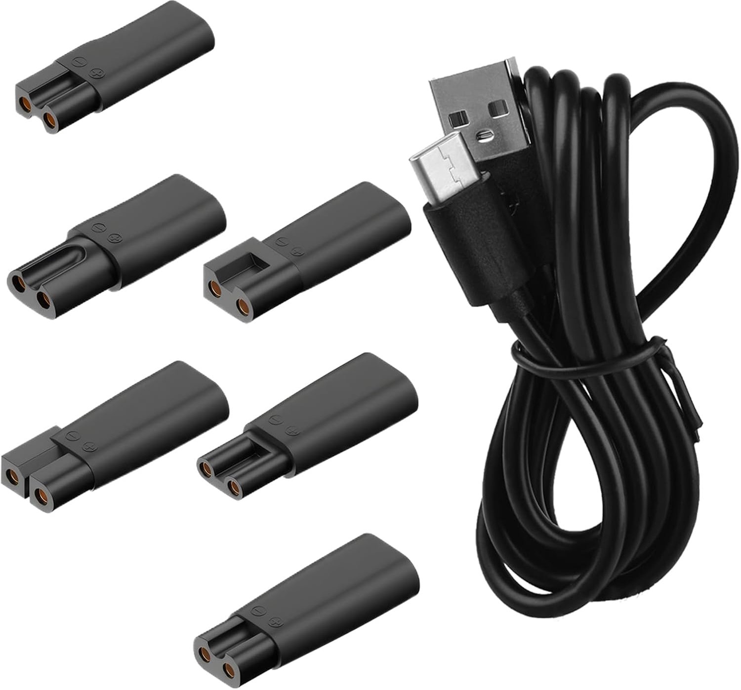 Set van 8 USB-netsnoeradapters, zwarte scheerapparaat, oplaadkabel, 5 V scheerapparaat, oplader, bevat 6 oplaadkoppen, voor tondeuse, luchtreiniger en meer en andere oplaadkabels