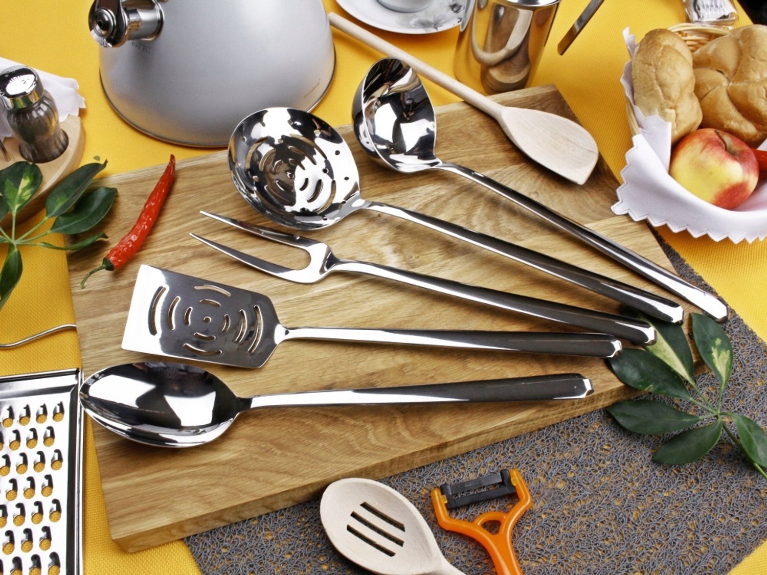 Pintinox Keukenaccessoires Set (5-delig) met Ophangrek - Roestvrij Staal