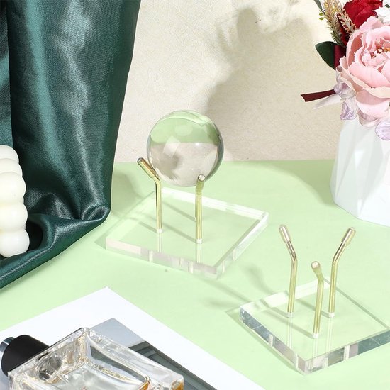 2 stuks kristallen bol displayhouder acryl vierkant kristallen bal standaard display basis moderne minimalistische standaard wereldbol stenen houder goud — afbeelding 2