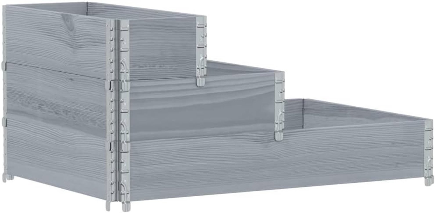 Pallet-opzetframe 3-voudig grijs, 120 x 80 cm, van massief grenenhout, stapelbaar palletframe voor opslag en transport, opvouwbaar design met verzinkte scharnieren,