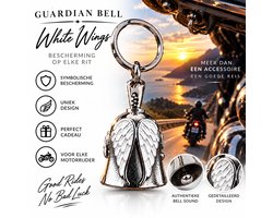 Guardian Bell White Wings - Gremlin Bell White Wings - Motoraccessoires - Bescherm Bel - Guardian bell - Motor Accessoires - Gremlin Bell - Sleutelhanger - Tashanger - Geluksbelletje Motor