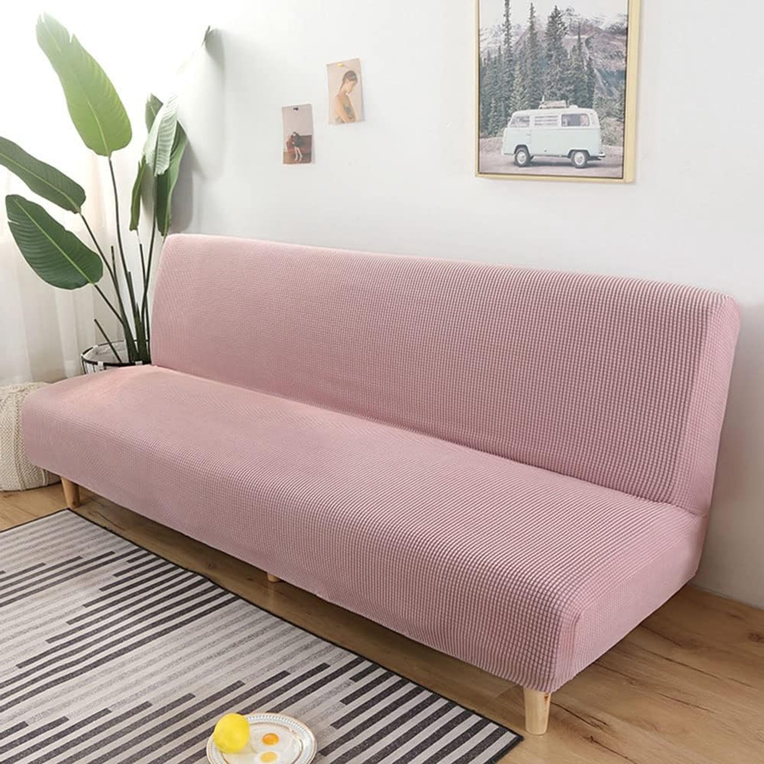 Spandex kleine ruiten armloze bank hoes pluche futon hoes stretch futon hoes met elastische onderkant passend op zijn plaats blijven -roze-195-210CM: