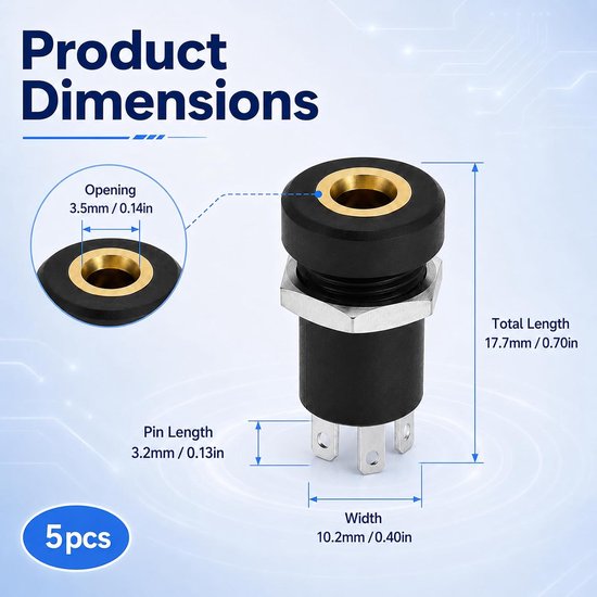 5 stuks stereo-jackstekkers 3,5 mm, stereo-stekker met stereo-moer PJ-392A om te solderen, 3-polige audio-aansluitingen van nylon met vernikkeld contacten voor reparatie van hoofdtelefoon microfoon — afbeelding 3