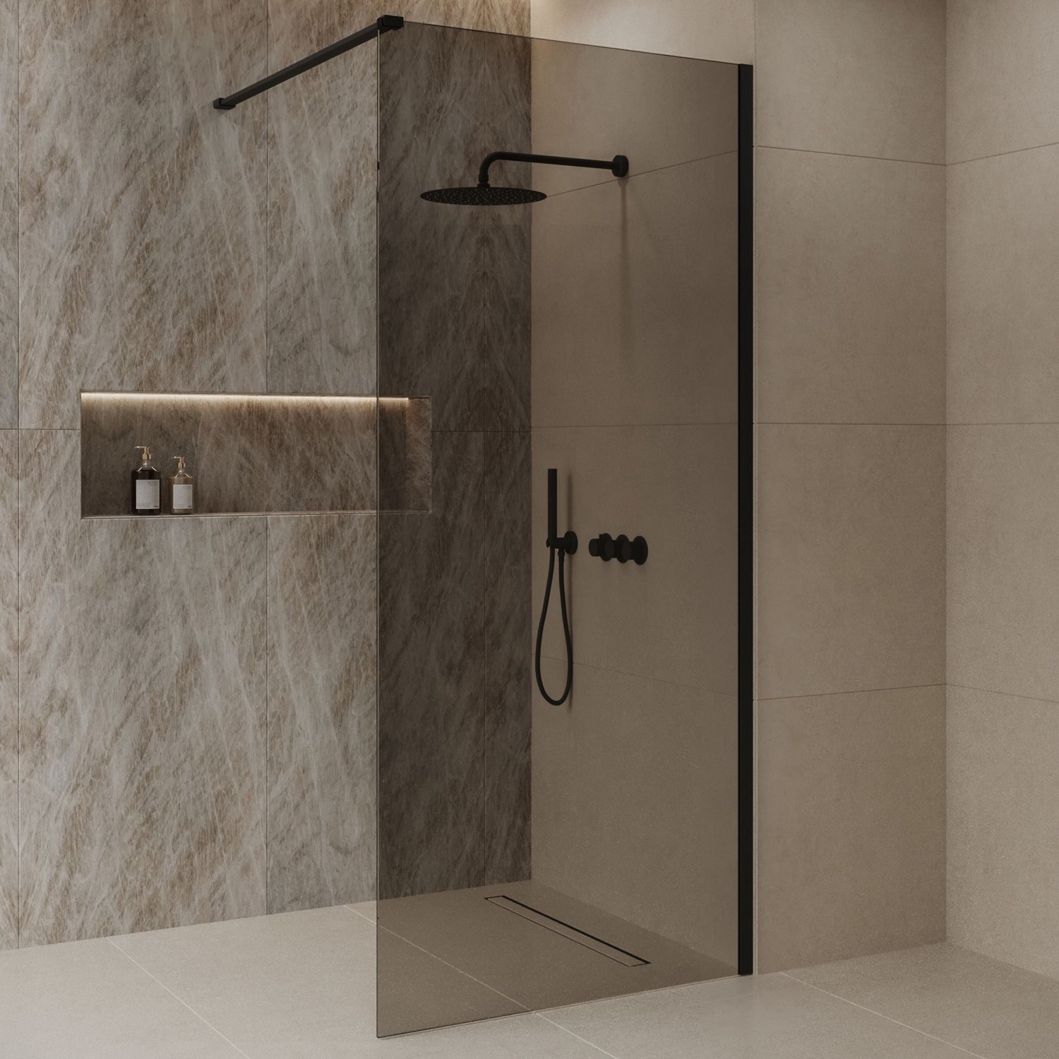 Sanitado Dalis Inloopdouche Rookglas Mat Zwart Profielen 100x200 cm