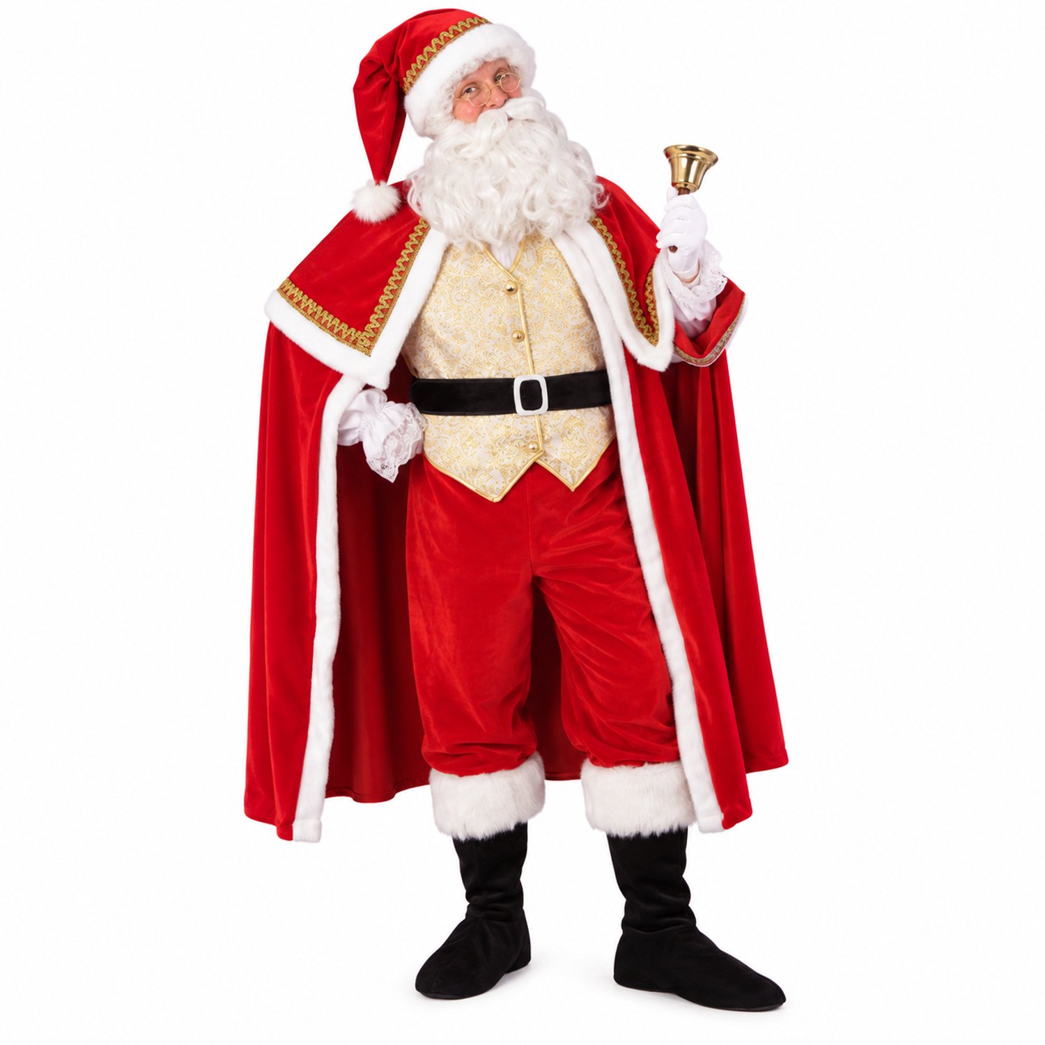 Luxe Kerstman Kostuum met Cape – Rood/Goud – 7-delig Kerstpak voor Volwassenen - M/L