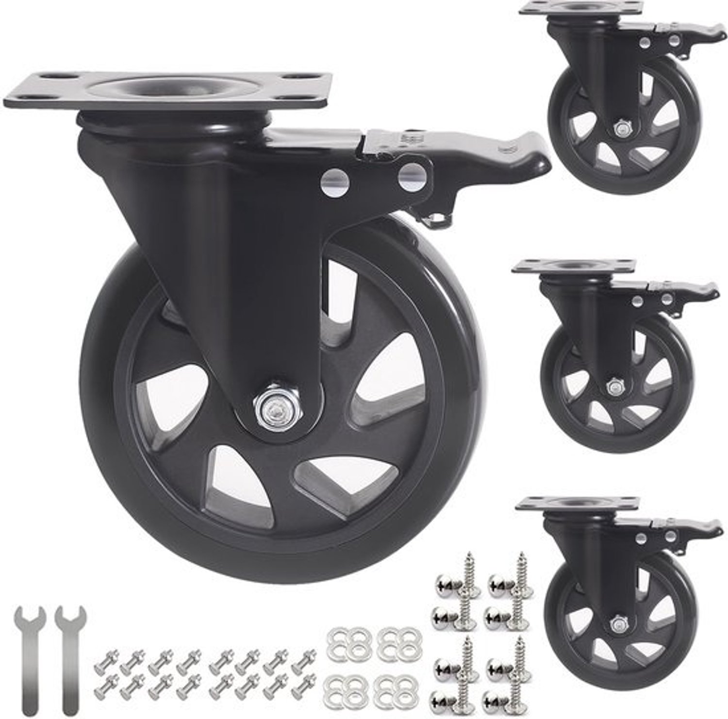 Dailygoods - 4 zwenkwielen met rem - 125 mm - zware transportwielen voor meubels