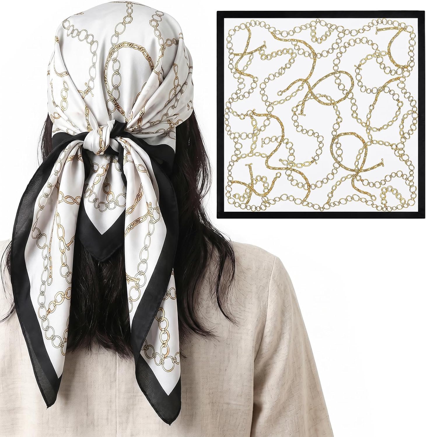 Dames sjaal 70 x 70 cm - zijden polyester - zwarte kleur - elegant accessoire - Luxento
