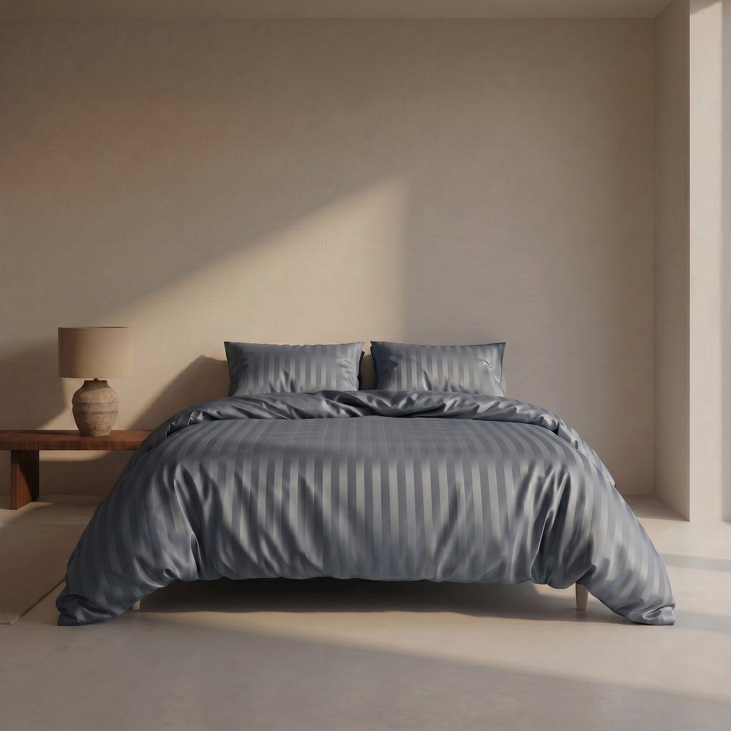 Dreamers Den Dekbedovertrek - Katoen - 100% Katoen Satijn Streep - Steal Blue - Lits-jumeaux - 240 x 200/220 cm + 2 kussenslopen - Dreamers Den Blauw