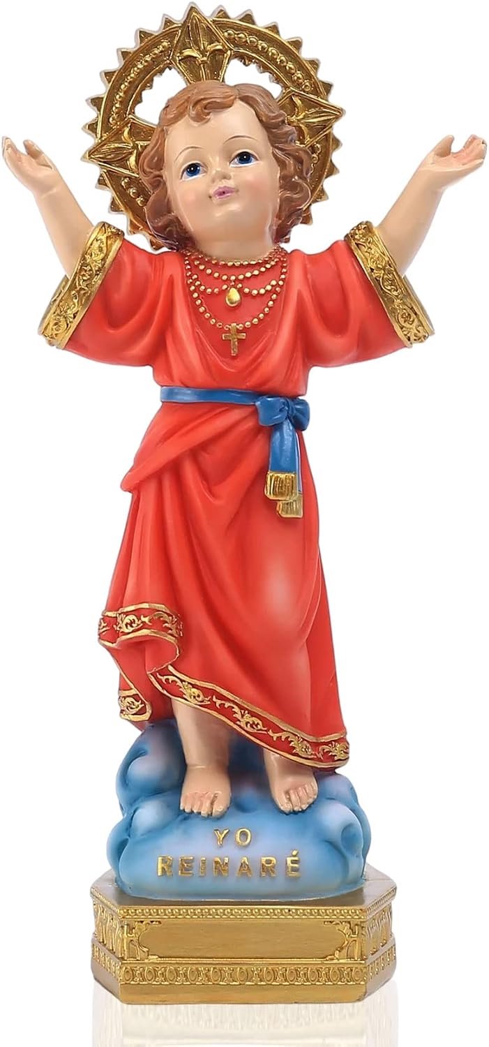 20,3 cm H Divino Nino standbeeld, hars full-color religie geschenk met open armen goddelijke kind Jezus beeldjes, geschikt voor binnenvulling voor religieuze decoratie of religieuze cultuur