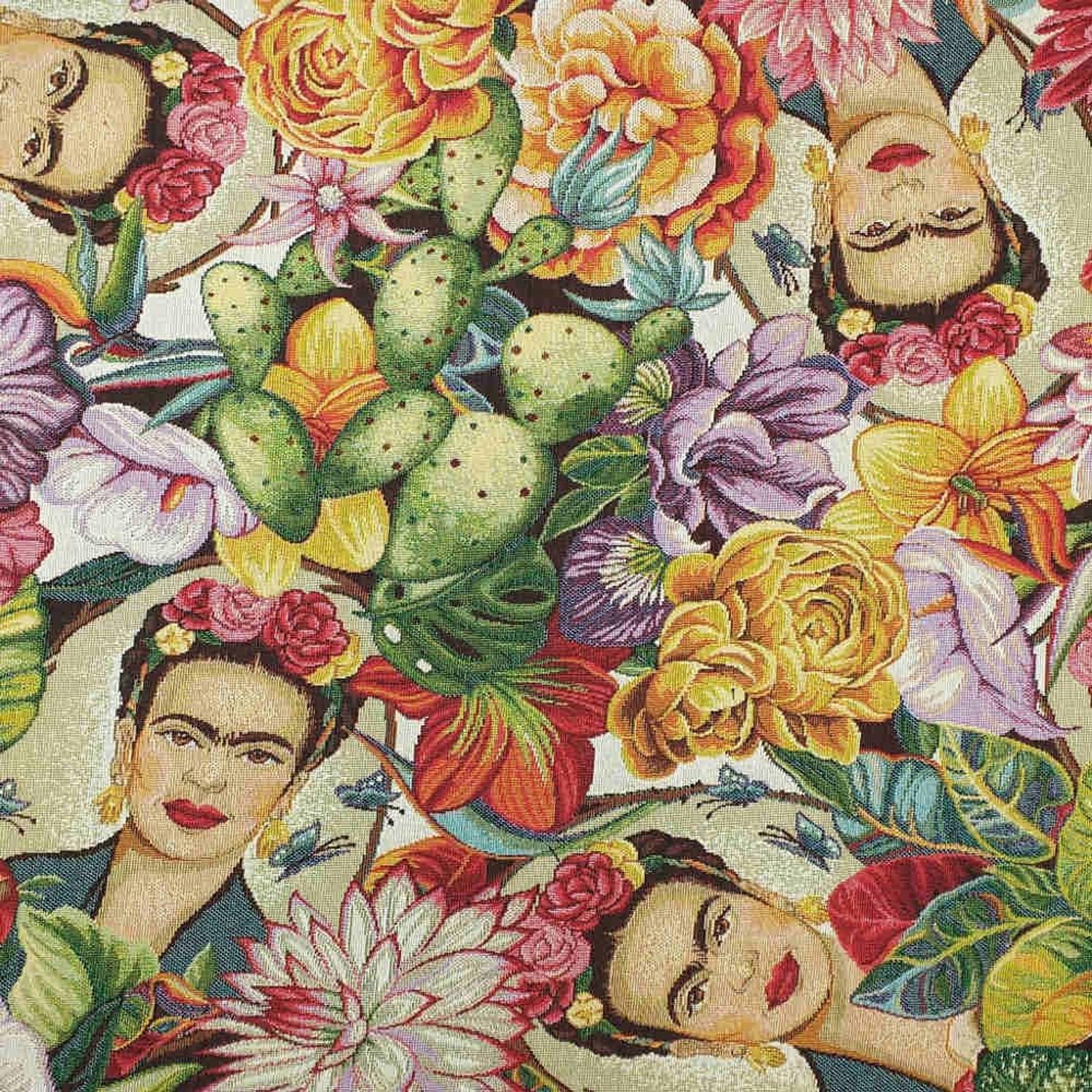 Kt KILOtela - Jacquard Gobelin Bekledingsstof, Geïnspireerd door Frida Kahlo, Veelzijdig voor Stoelen en Kussens, Machinewasbaar, Frida Kahlo Tropical, 100 x 280 cm