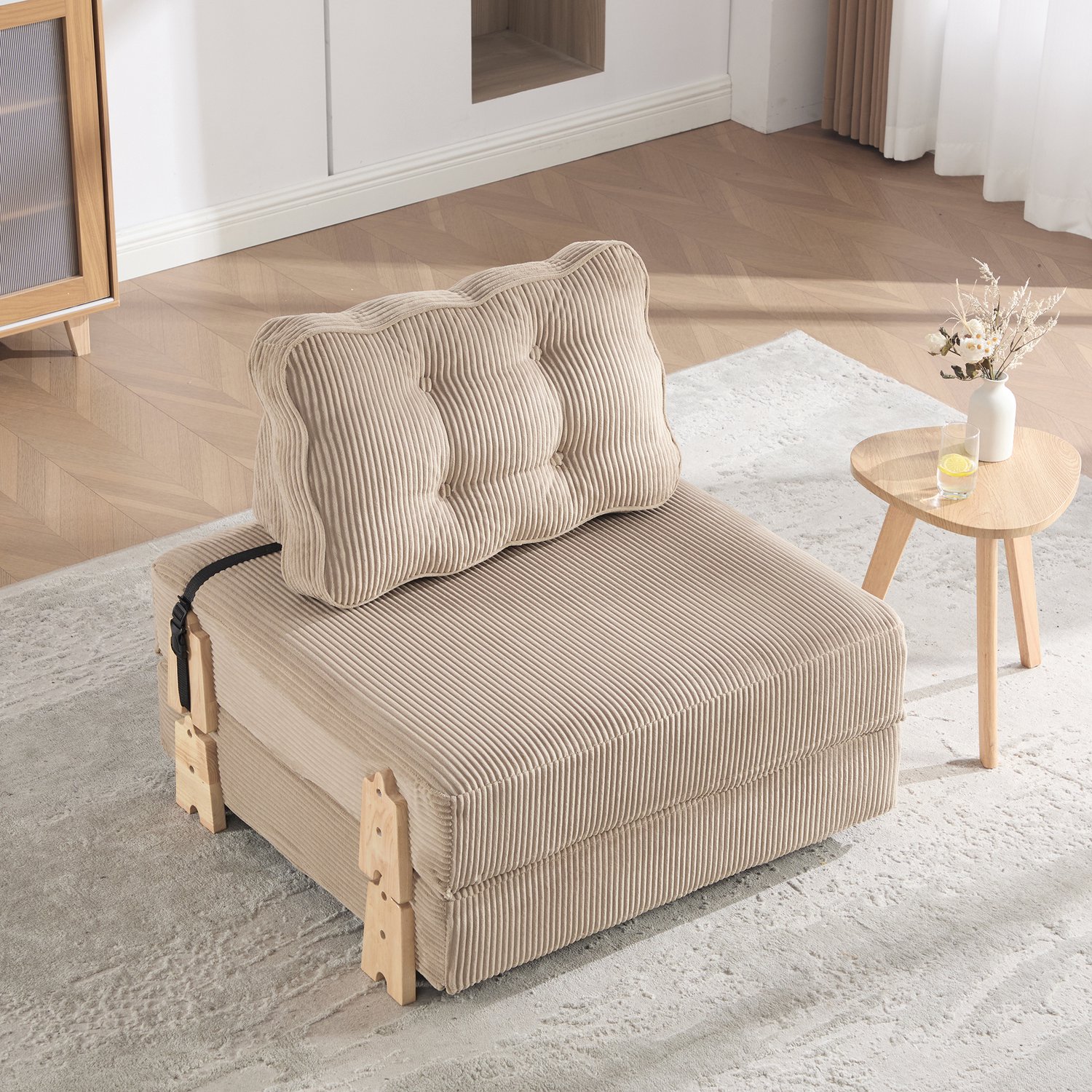 DESMIU Fauteuil 90 x 86 x 84 cm - Uitklapbare Eenpersoons Slaapbank Voor Woonkamer En Slaapkamer - Ribfluweel Khaki