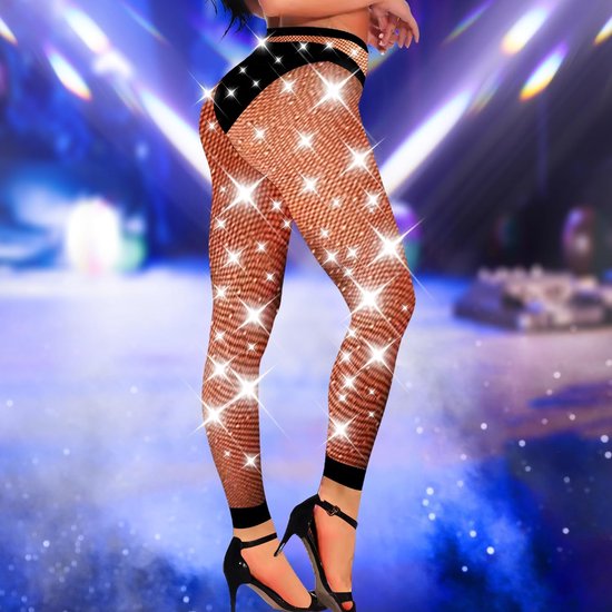 Womens voetloze sprankelende visnet kousen glitter visnet kousen geen tenen strak, Klein Net, One size — afbeelding 2