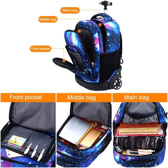 Schooltrolley rugzak trolley schoolrugzak verschillende kleuren Rugzak Kinderrugzak Schoolrugzak Meisje Jongens met wieltjes — afbeelding 2