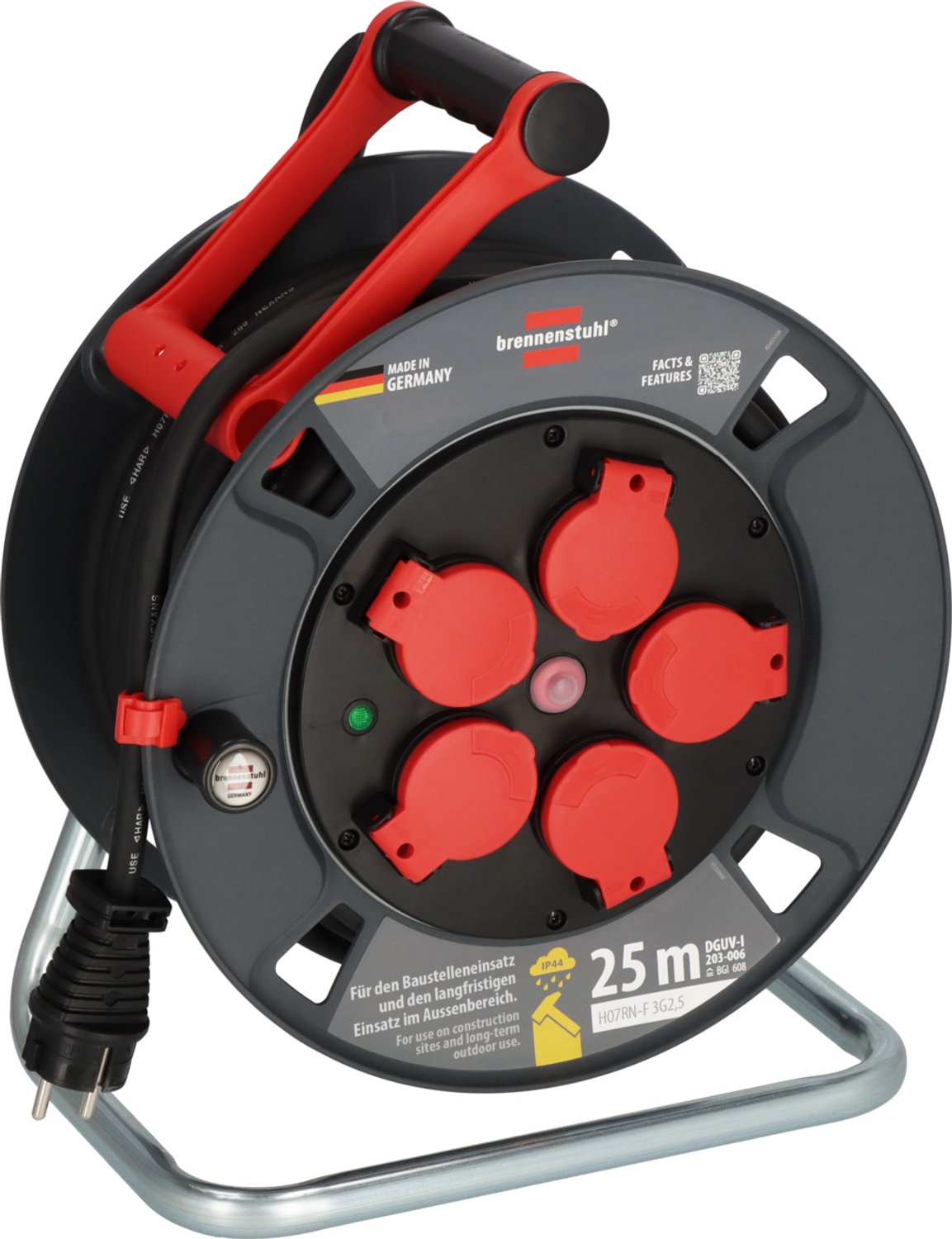 Brennenstuhl professional kabelhaspel 300 ku 2200 (25m kabel in zwart, gemaakt van speciale kunststof, voor gebruik op bouwplaatsen en permanent buitengebruik, made in germany) afbeelding