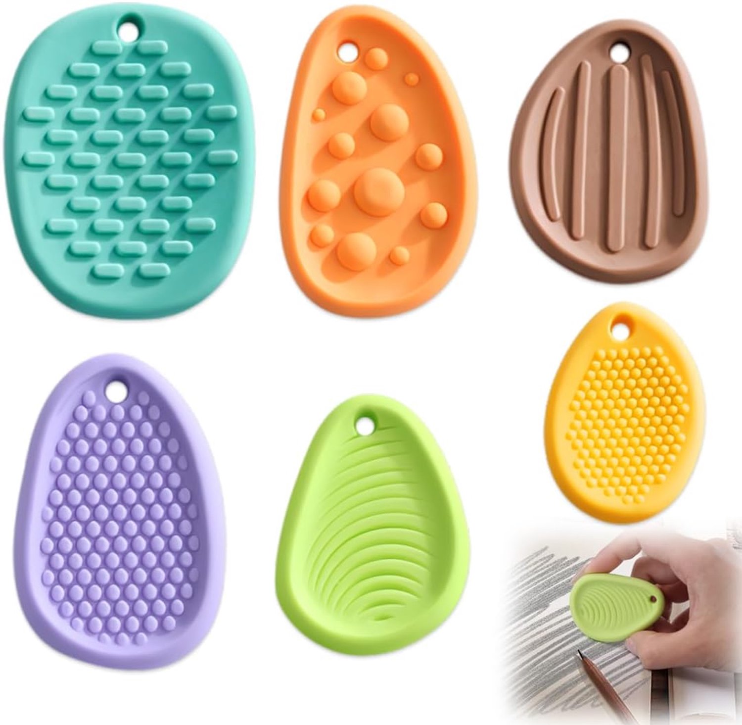 Anti-stress gummetjes, 6 stuks, grappig fidget voor het verlichten van stress en ter verbetering van de concentratie bij kinderen, ideaal schoolmateriaal of cadeau.